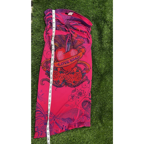 Knitro LOVE KILLS Rare Y2K Crystal Pink Tube Dress Made in USA One Size Clubwear - Picture 8 of 9